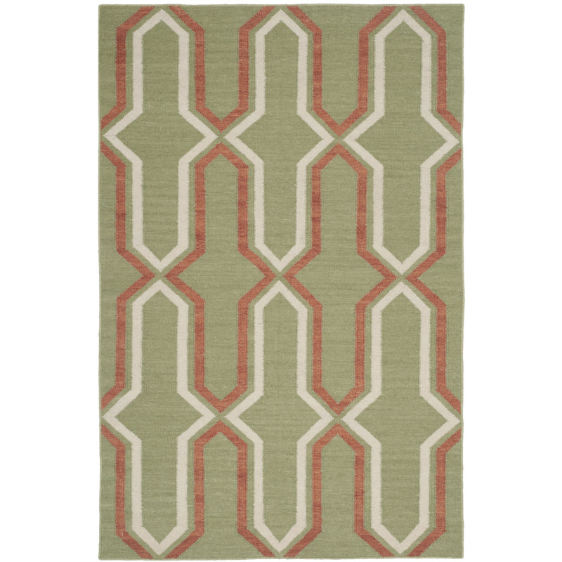 Normal Rectangle Geometric Wool Hand Woven Area Rug, Rectangle 122 x 183 cm