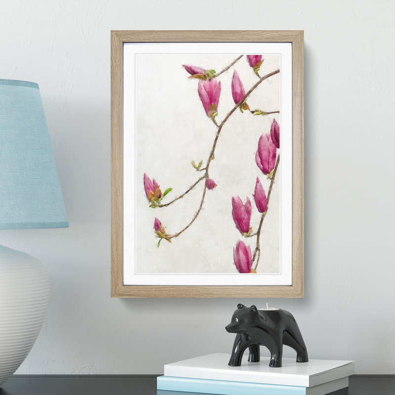 Pink Floral Flowers - Picture Frame Graphic Art Print, 87cm H x 62cm W x 2cm D, Oak Framed