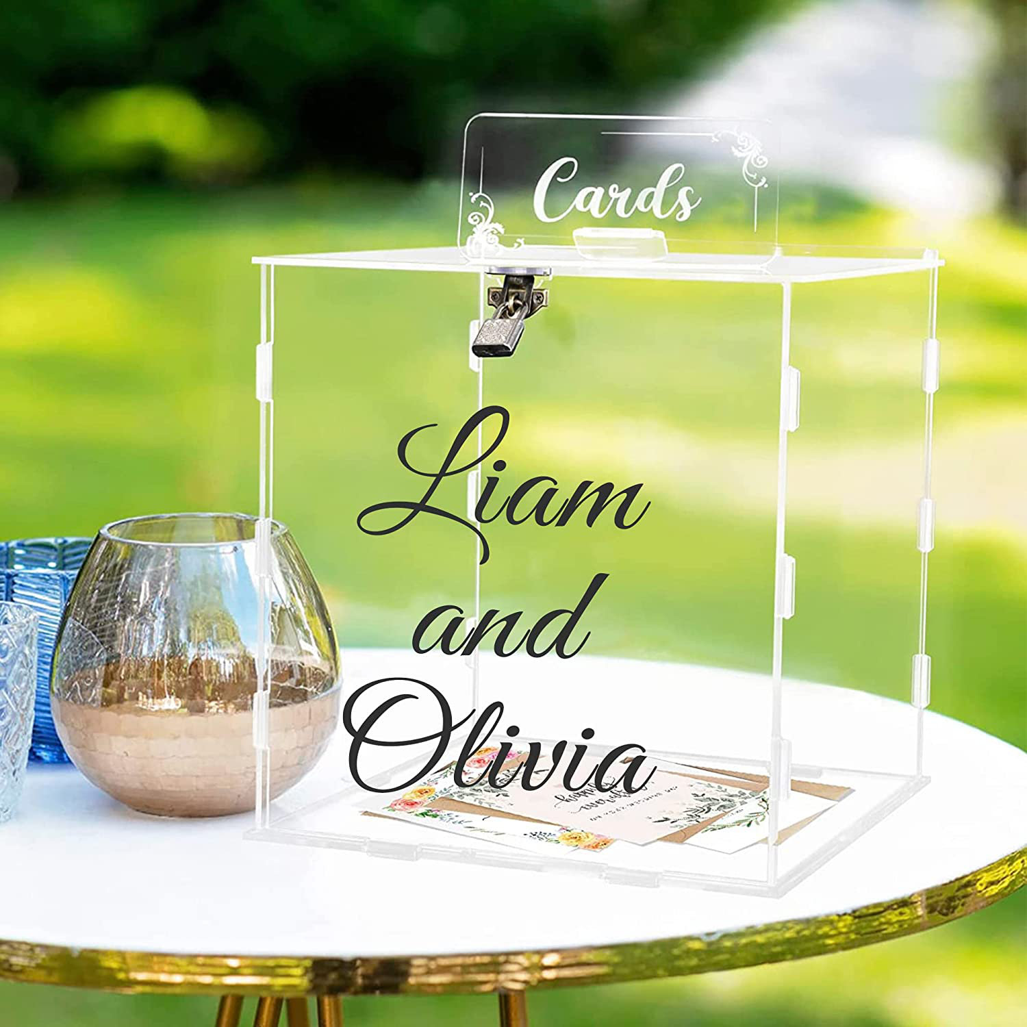 Clear Acrylic Wedding Card Box With Lock, Key & Thank You Sign Stand,  Reception Party Money Gift Card Box