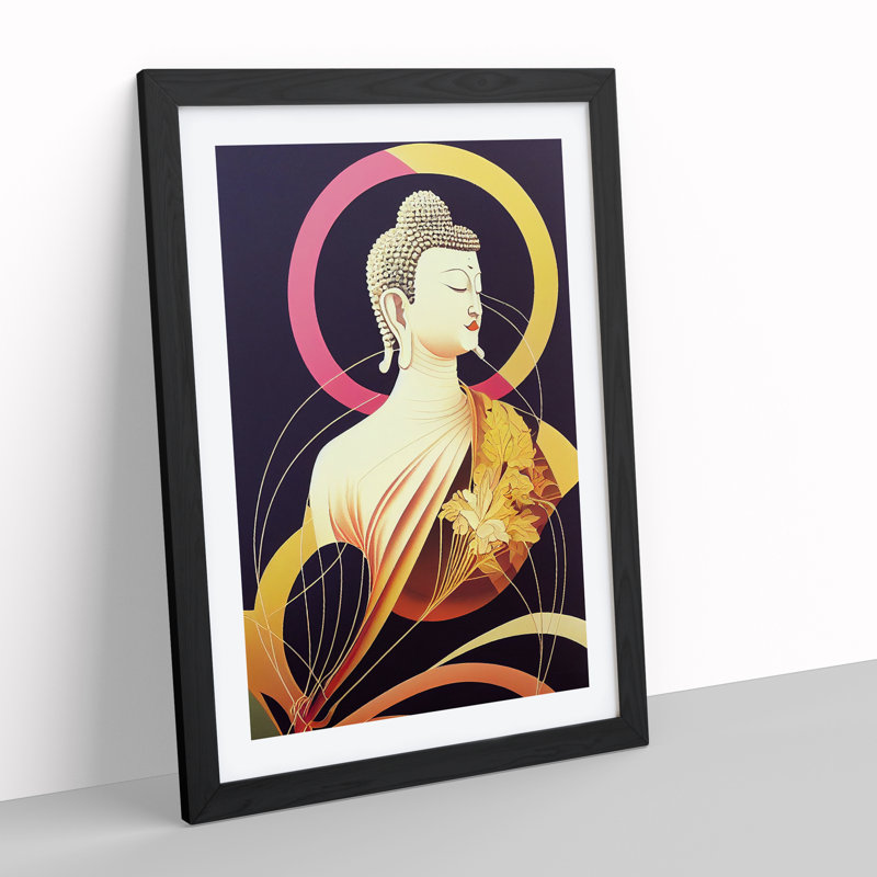 Buddha Art Nouveau - Print, 66cm H x 48cm W x 2cm D, Black Framed, White
