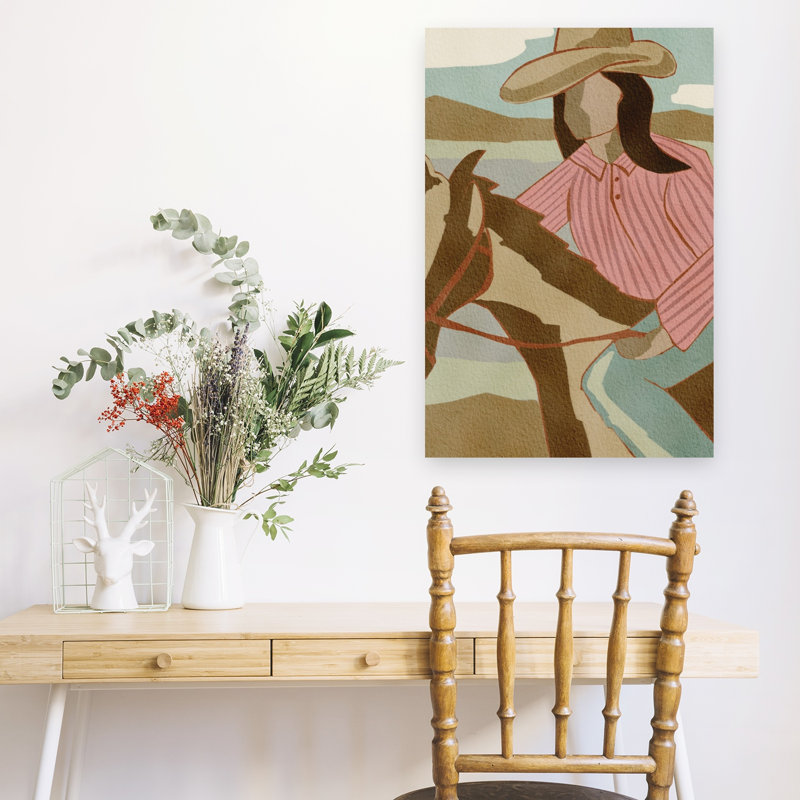 «Cowgirl Mountain Ride Peaceful Rustic Serene Horse Landscape Mountain», art mural