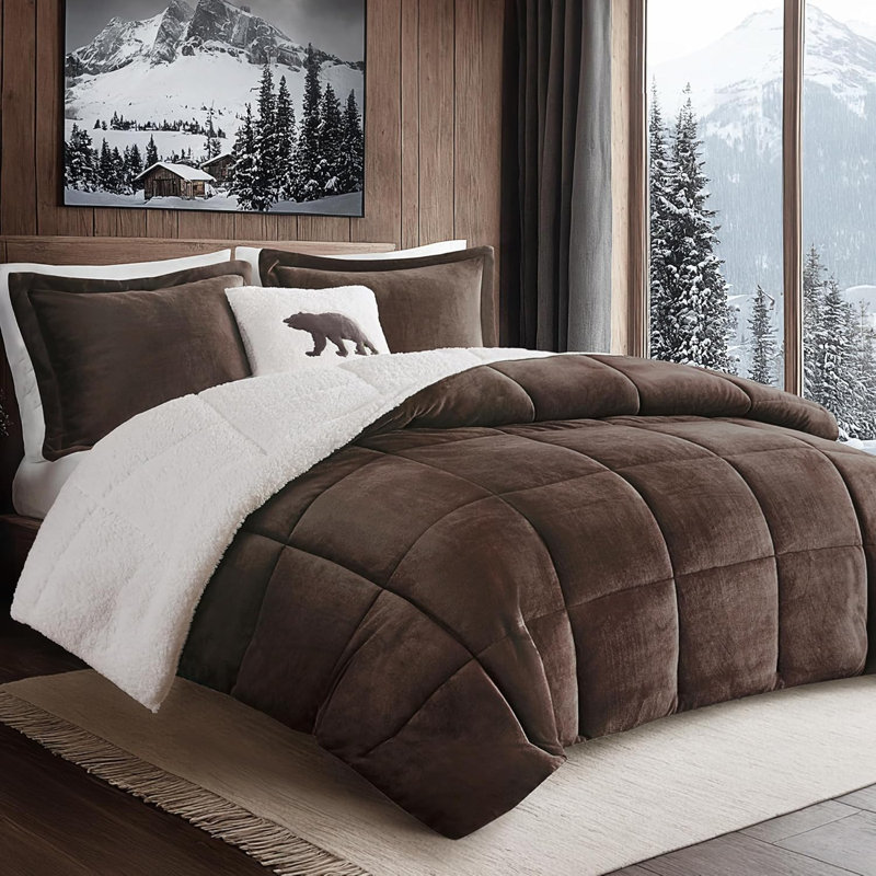 Ensemble d'édredon ultra-doux Alton, Brun/Ivoire, Queen Comforter + 2 Shams + 1 Decorative Pillow