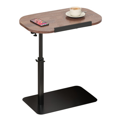 C Shaped Side Table for Couch, Height Adjustable End Table with Sturdy Metal Base, Folding Laptop Desk Tray for Small Spaces, Bed, Sofa, Living Room, Office, Modern Minimalist Design, Walnut