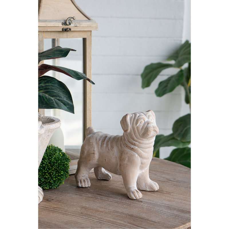 Figurine bouledogue debout 8,5 x 4,5 x 8,1 po avec finition beige naturel