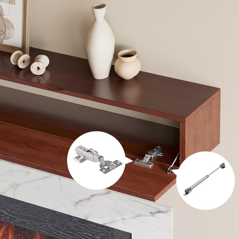 Walnut Colored Storage Fireplace Mantel, Walnut