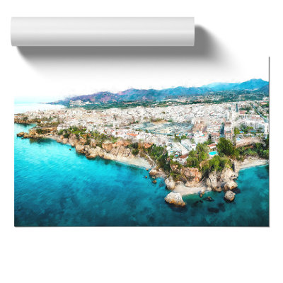 Coastline of Nerja in Spain Painting - Frameless Print