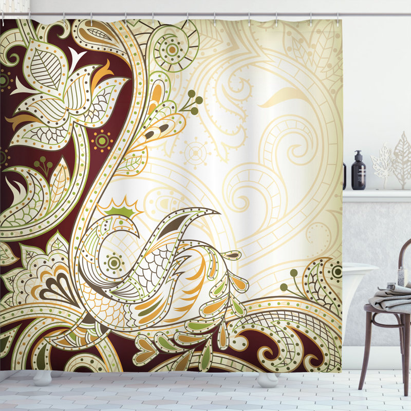 Ensemble de rideau de douche ethnique et crochets, H 70 po x l 69 po