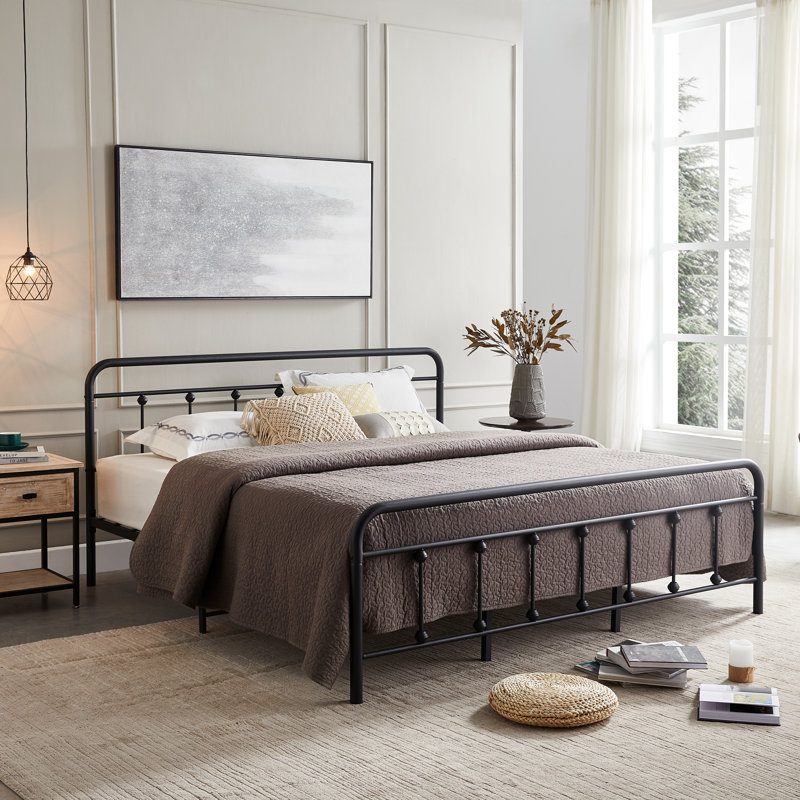 Gauvin Steel Platform Bed Frame, Très grand, Noir / argent