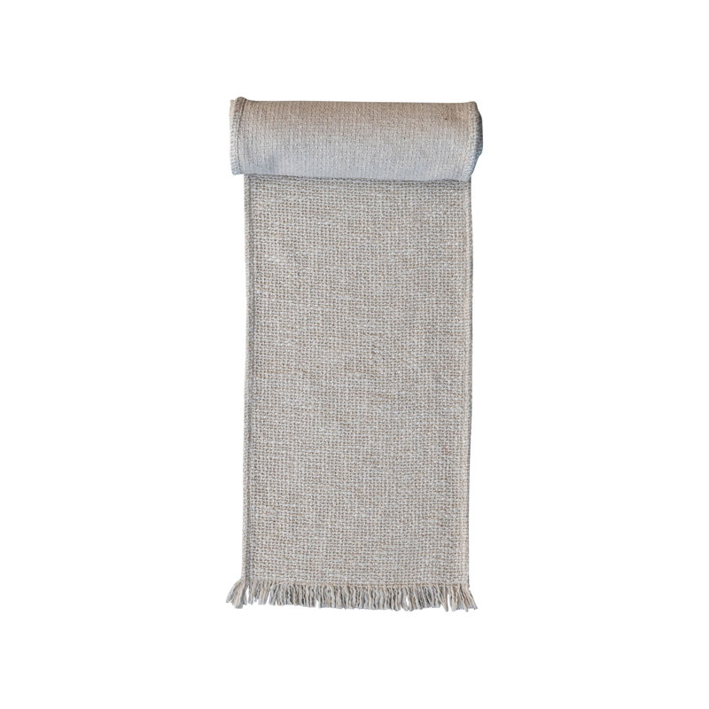 Woven Cotton Table Runner With Metallic Thread And Fringe