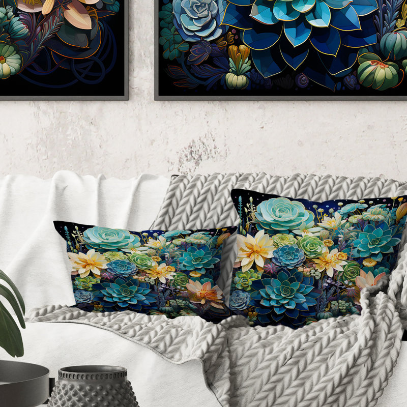 Teal Succulent Serenade - Succulent Printed Throw Pillow