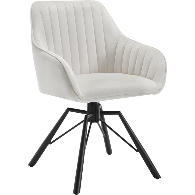 Macdonald 48.5cm H Upholstered Metal Upholstered Back Dining Chair, Creme Velvet