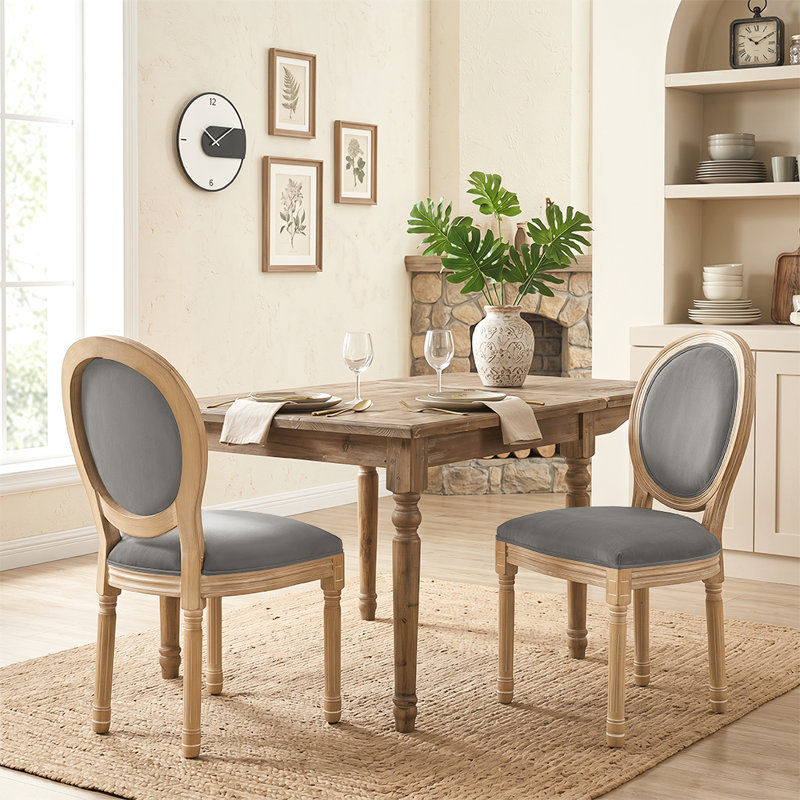 Chaises d'appoint de salle à manger en bois massif à dossier très grand Mid-Century de 20 po de hauteur Amando, gris clair, velours