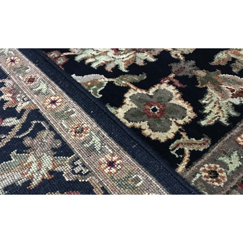 Wool Oriental Area Rug in Black/Ivory/Green