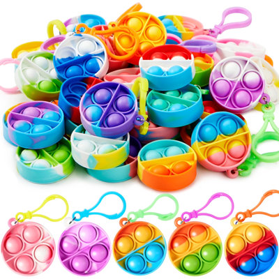 30Pack Round Pop Fidget Keychain for Kids