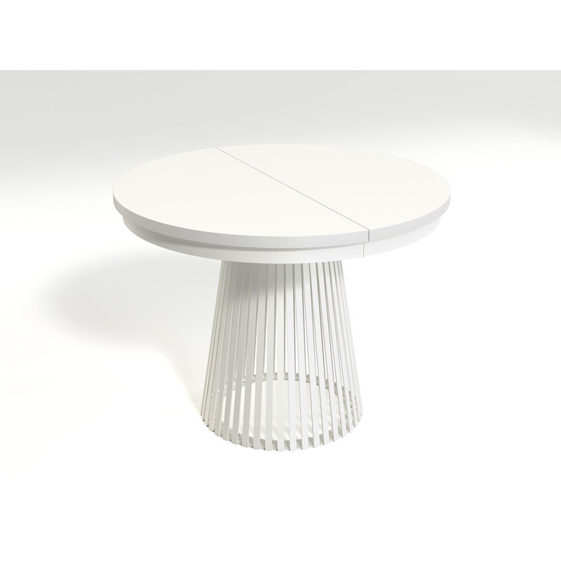 Extendable Round Metal Base Dining Table, White, White