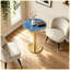 Table basse ronde de luxe moderne 23,6 po, plateau en panneau de fibres à densité moyenne à texture marbrée avec finition peinture UV, bordure en acier inoxydable, pieds en métal, table d'appoint de salon-130621718