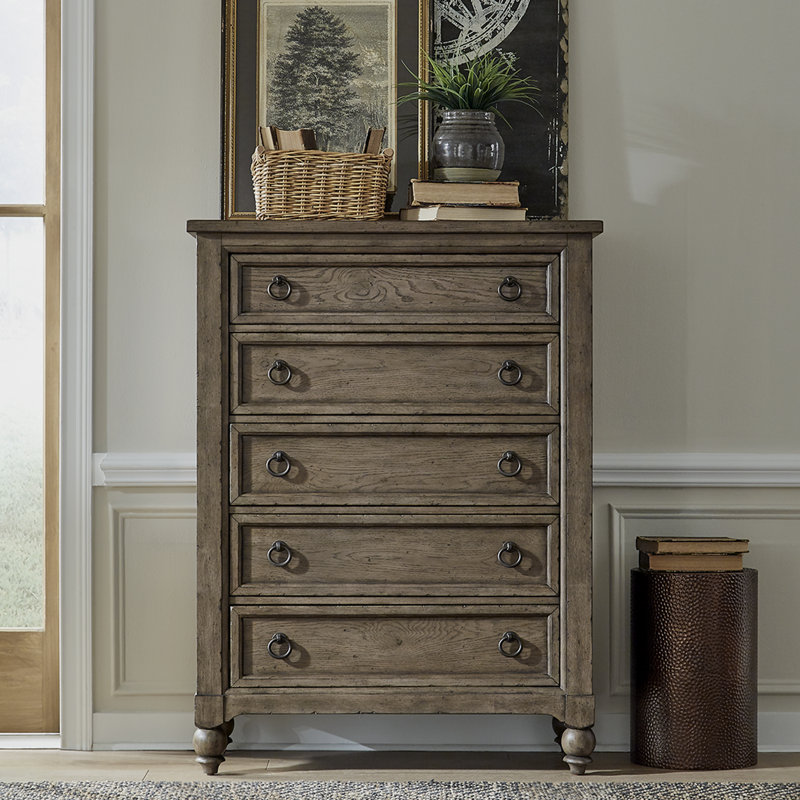 Commode 5 tiroirs Aisja, Brun