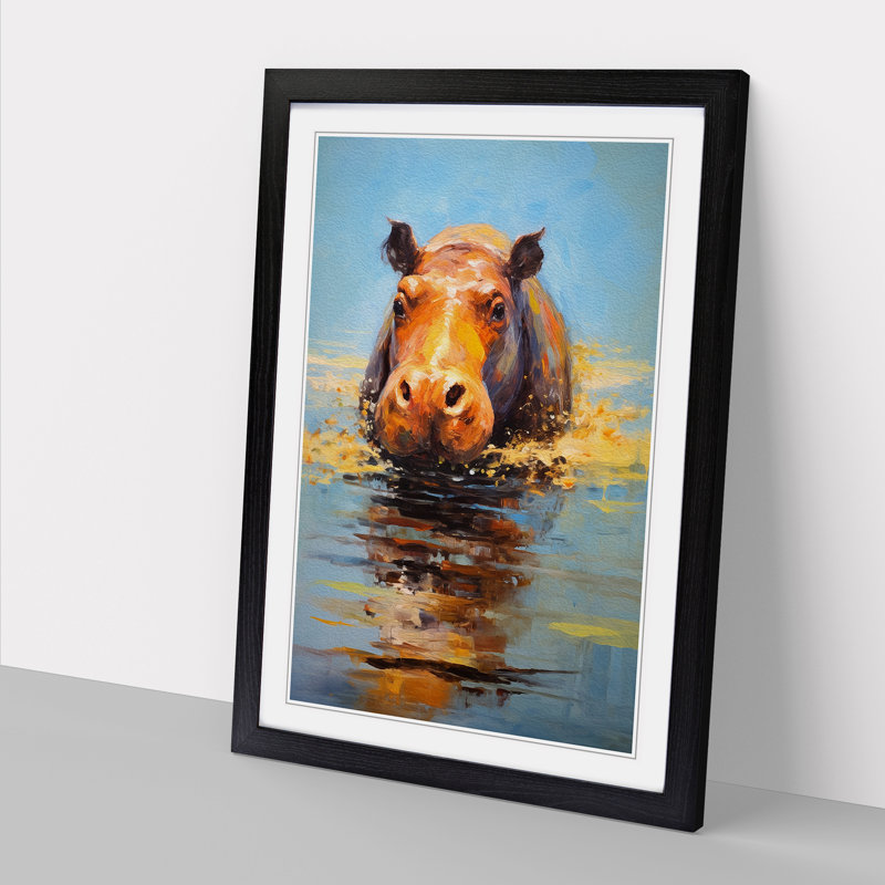 Hippo Impressionism Art - Framed Print