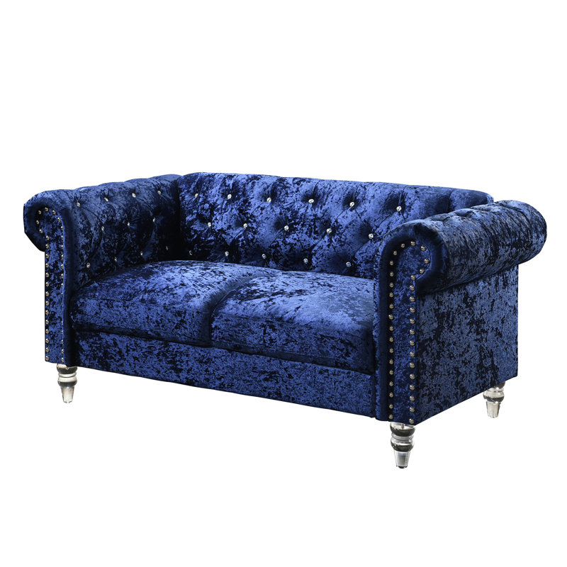 Siège transitionnel en velours bleu transitionnel, assise à base en bois, rembourrage doux