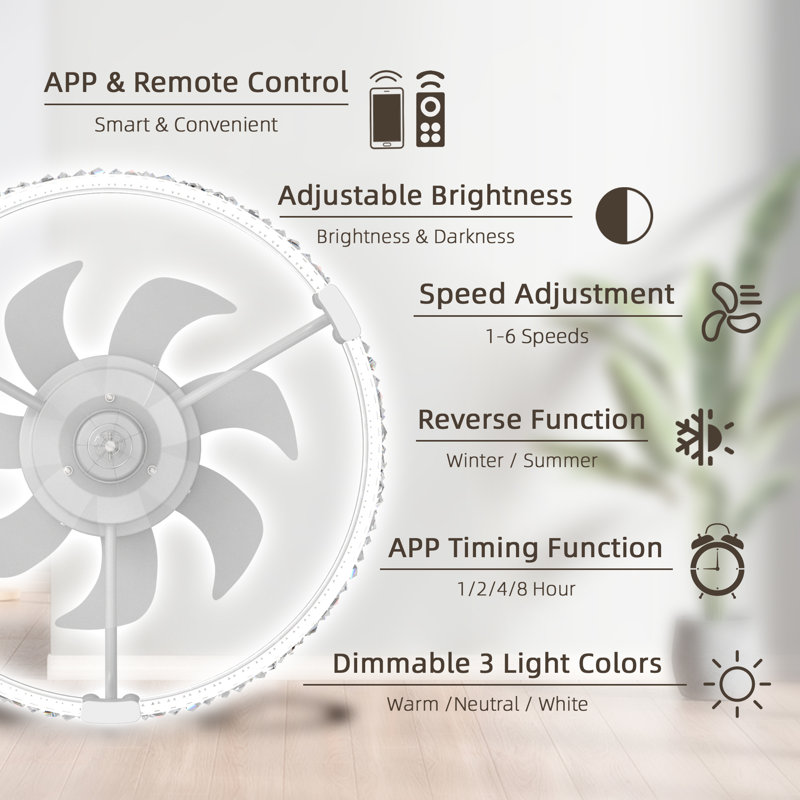 Plafonnier moderne à DEL à intensité variable de 20 pouces, ventilateur encastré avec télécommande, pour chambre à coucher ou bureau