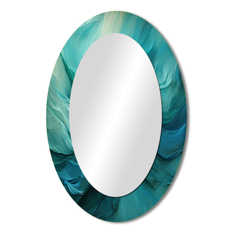 Turquoise Tranquility V - miroir mural ovale moderne, 36 po x 24 po