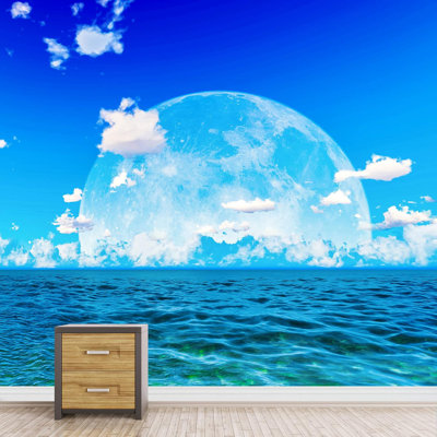 Vibrant, océan tropical, mer, lune, ciel, nature, photographie, paysage rustique, décoratif