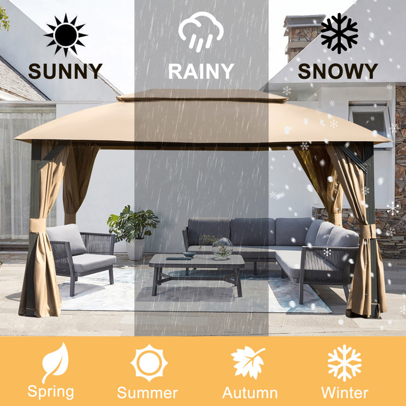 Metal Ventilation Double Roof Party Tent Gazebo, Brown, 9.81 ft x 13.86 ft
