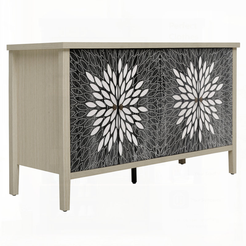 Buffet moderne à 4 portes avec tablettes réglables pour un rangement polyvalent dans les espaces de vie, de salle à manger et de cuisine