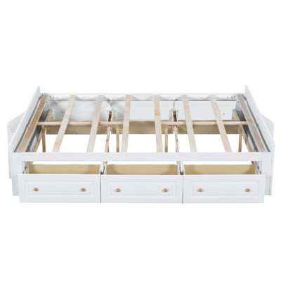 Structure de lit plateforme grand en bois avec 6 tiroirs de rangement, blanc