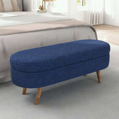 Banc de rangement ovale avec pieds en bois d'hévéa