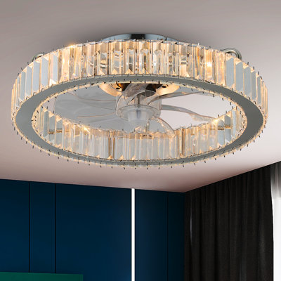 17.71 "Modern Crystal Ceiling Fans With Lights And Remote, Chrome