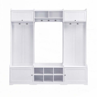 79.1"Wide Modern Hall Tree with Shoe Storage, 8 Cubbies, 7 Coat Hooks & Adjustable Shelf