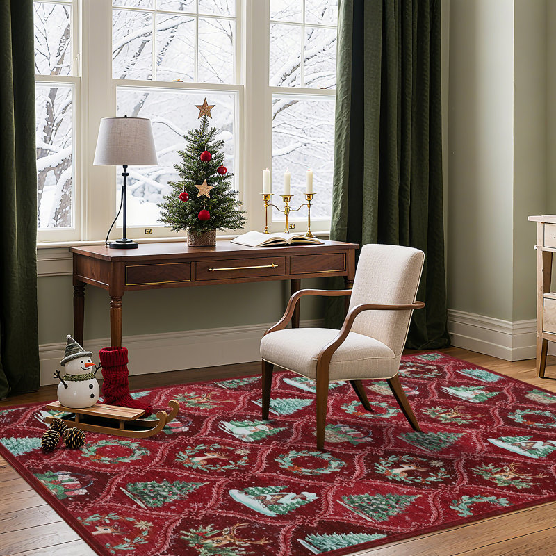 Christmas Festive Faux Wool Area Rug, Red, 120*170cm
