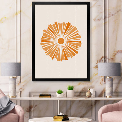 Art mural abstrait sur toile, impression de soleil minimaliste - soleil rayonnant orange minimal I
