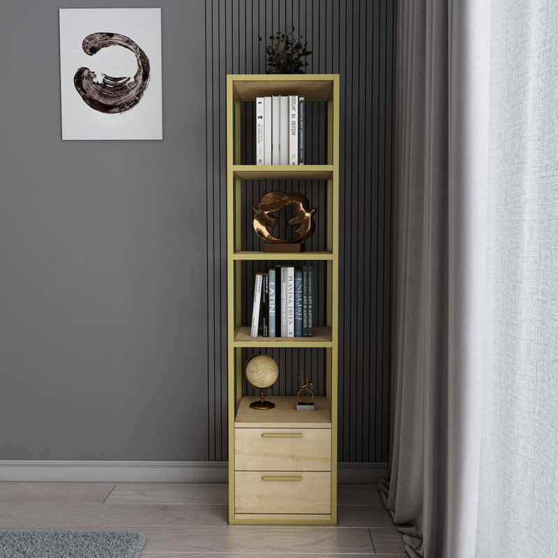 Lininger 169cm H x 39cm W Bookcase, Gold/Oak