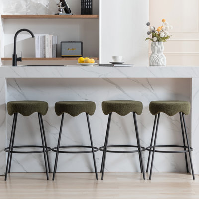 Kipten Upholstered 26.97" Counter Stool with Teddy Velvet Seat and Metal Frame