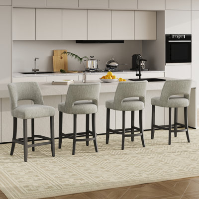 Bisto Upholstered Modern Counter Height Bar Stool with Solid Wood Legs (Set of 4)
