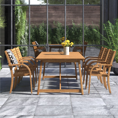 Anautica 6 - Person Wood Patio Dining Set with Rectangular Table