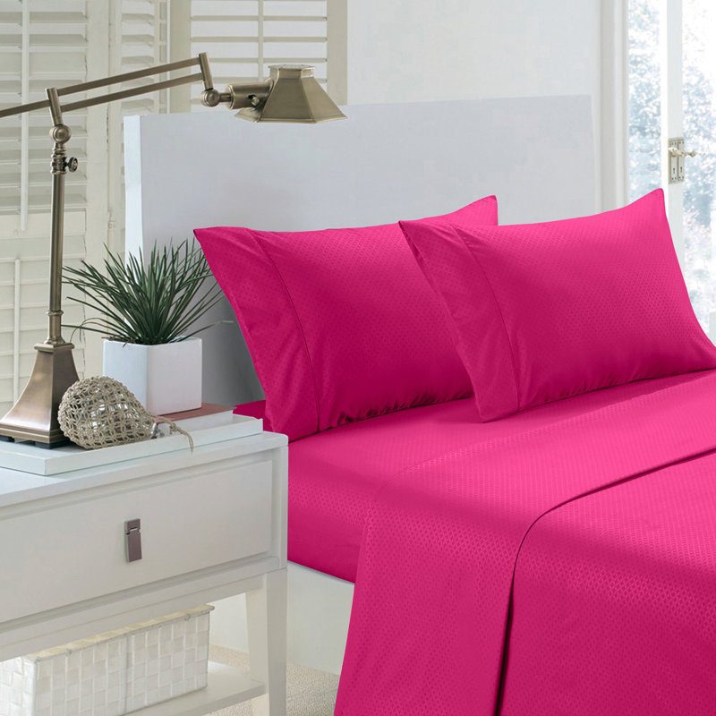Ensemble de draps en micro-fibre, Rose vif, Ensemble de drap pour lit très grand avec drap-ho