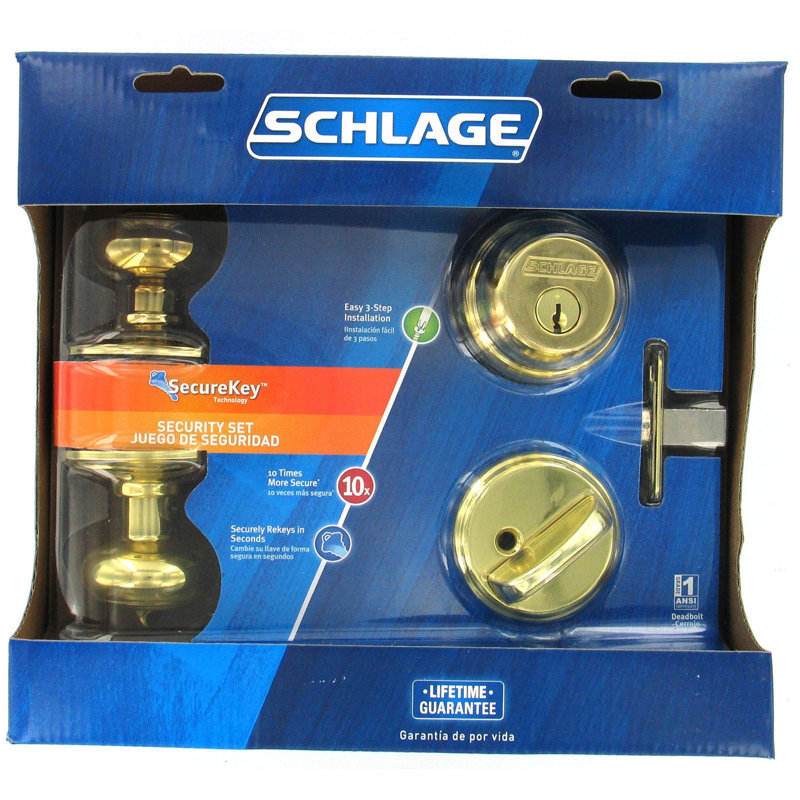Georgian Single Cylinder Entrance Knobset, Bright Brass