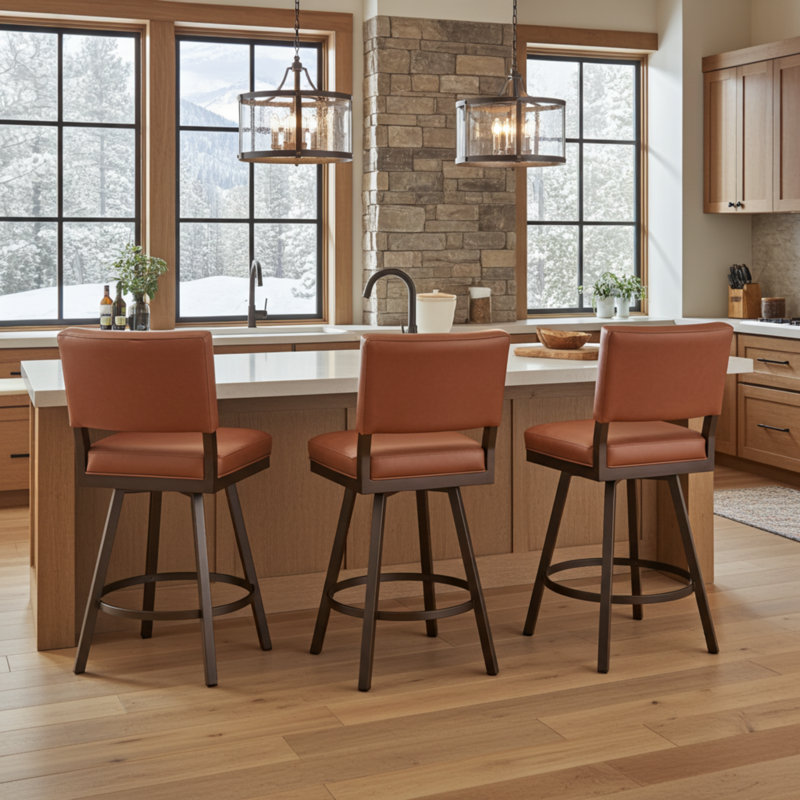 Sunnydale Emerson 26" Swivel Counter Stool, Molten Bronze Finish & Saddle Brown Leatherette
