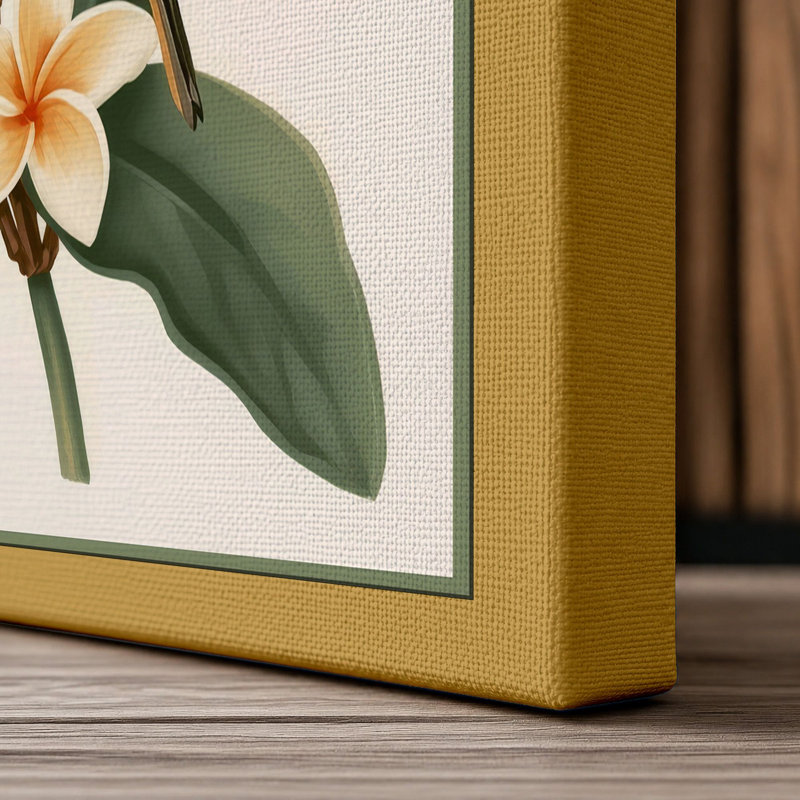 Bird and Blossom Botanical - Wrapped Canvas, 36x24 - 91.4 x 61.0 cm, Ochre Border
