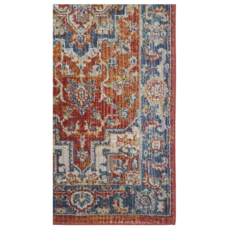 Oriental Machine-Made Red/Blue Area Rug, Runner 2'8" x 10'