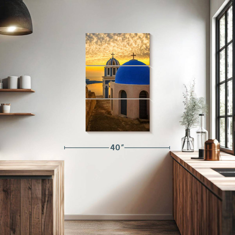 Adella Santorini Churches At Dusk, 38" H x 24" W