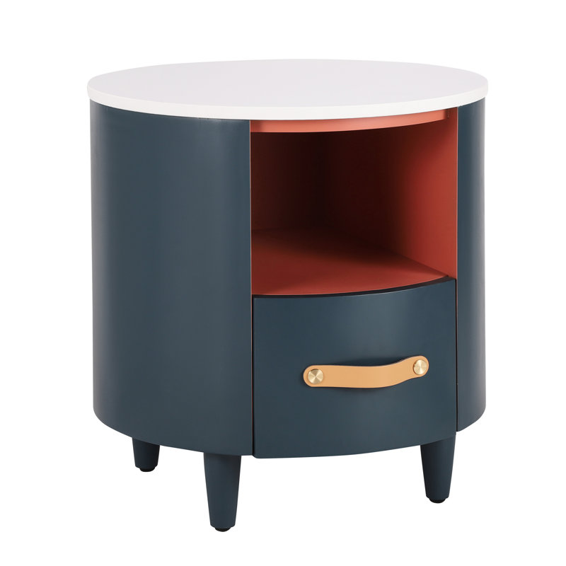 Table de chevet moderne et bleue moderne avec caractéristiques, idéale pour la chambre à coucher et le salon, glissières coulissantes lisses dans un emplacement de tiroir adaptable, style conique conique - pieds en forme, accès rapide