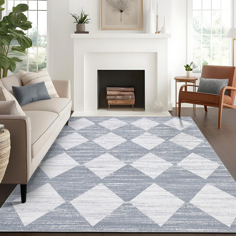 Machine Washable Rugs Distressed Trellis Rug for Living Room Non Slip Stain Resistant Carpet Modern Checkered Farmhouse Floor Cover