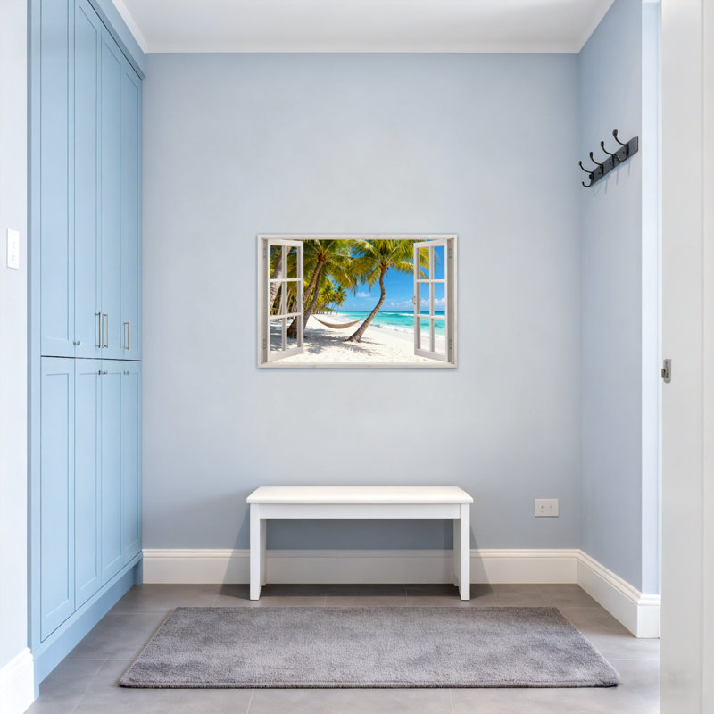 Paysage et nature, plage tropicale, palmiers, hamac, océan, ciel, H 28 po x l 40 po