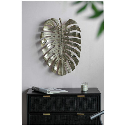 Décoration murale feuille d'or 24,8 x 17,3 x 2 po Monstera