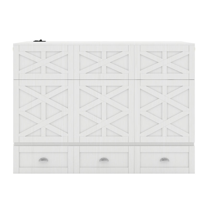 Lit escamotable moderne conçu avec de grands tiroirs de rangement intégrés, Double, Blanc