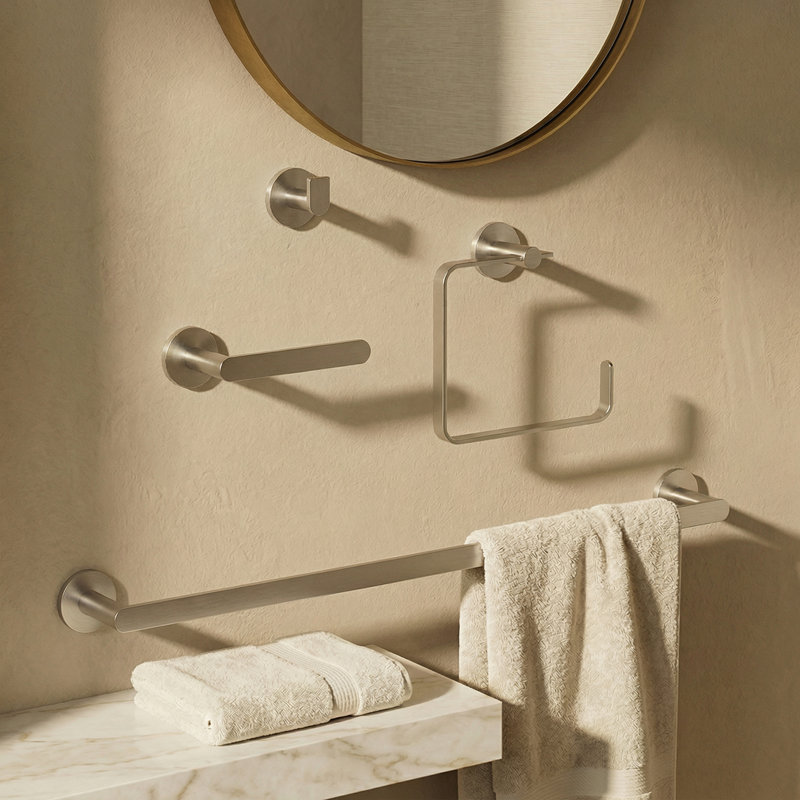 VIGO Arden 4-Piece Brushed Nickel Bathroom Hardware Set with 24-in Towel Bar, Toilet Paper Holder, Hand Towel Holder and Hook
